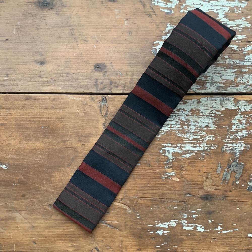 Vintage Ernst Brown, Red, and Black Striped Square End Square Bottom Neck Tie
